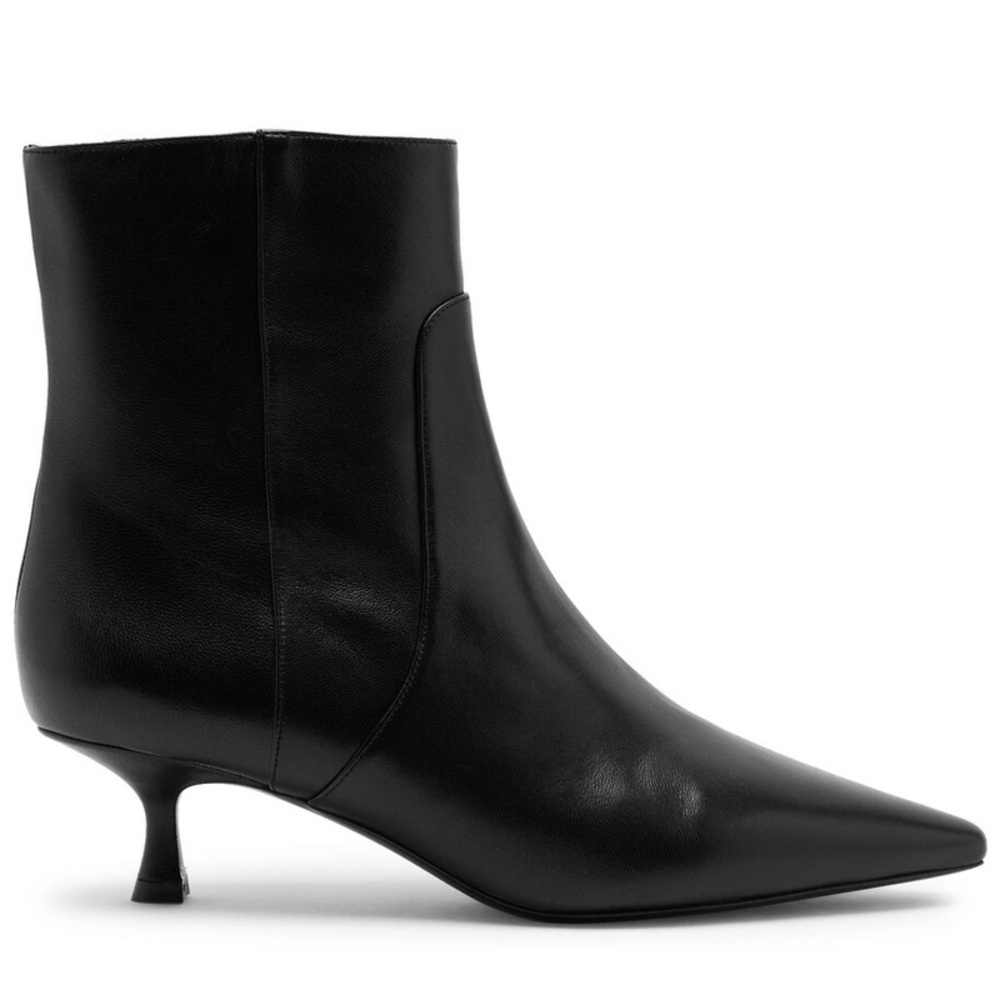 Stuart Weitzman Black Leather Kitten Heel Ankle Boots Pointed Toe Size 6 - Picture 4 of 11